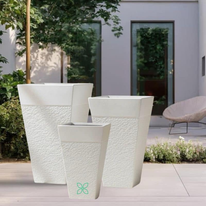 Square Tall White Fiber Pot