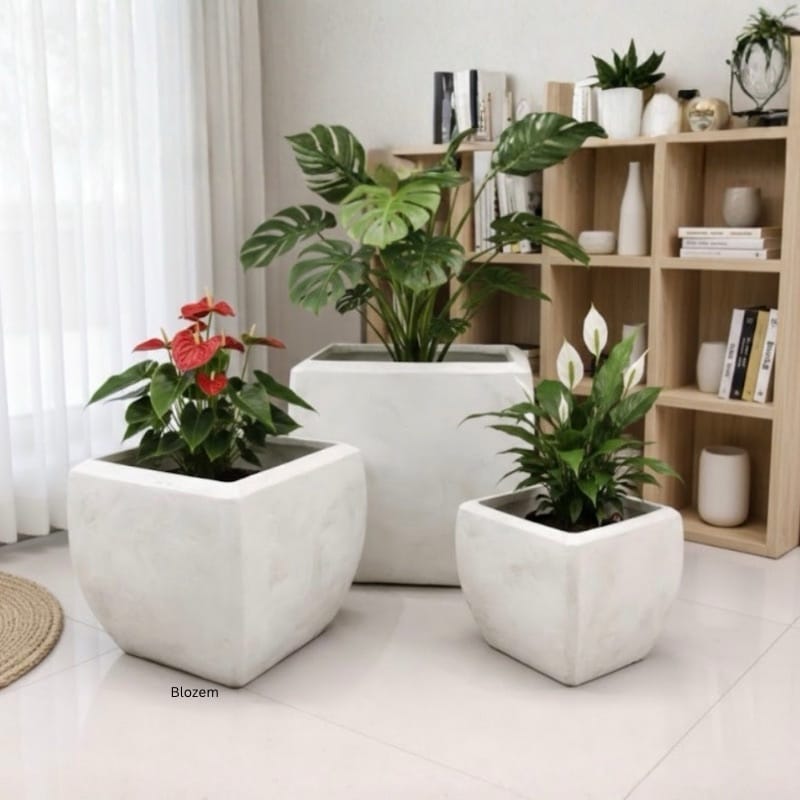 Byron White Fiber Square Pot