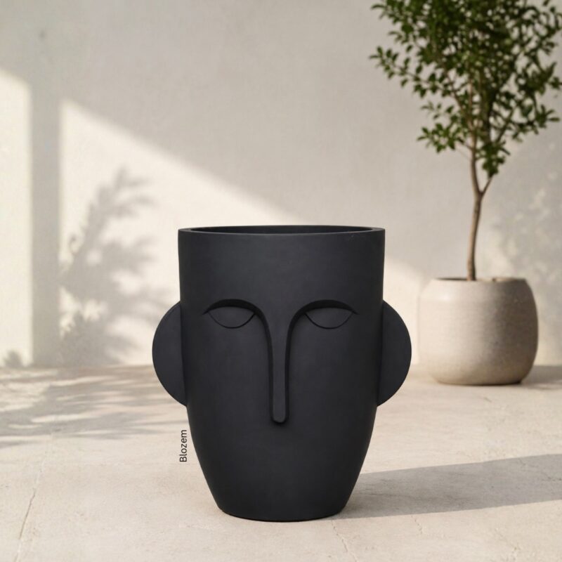 Tall Black Face Fiber Pot