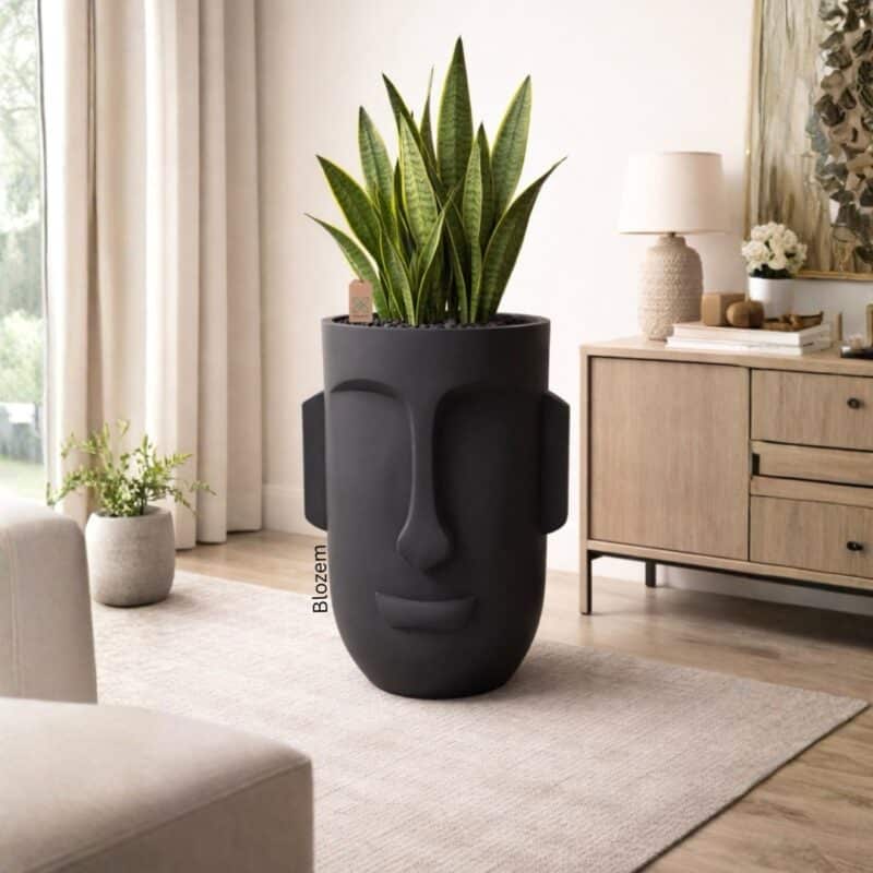 Tall Black Face Fiber Pot