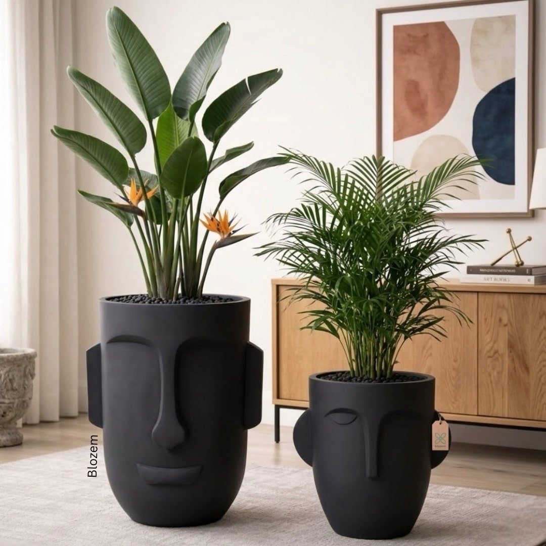 Tall Black Face Fiber Pot - Image 2