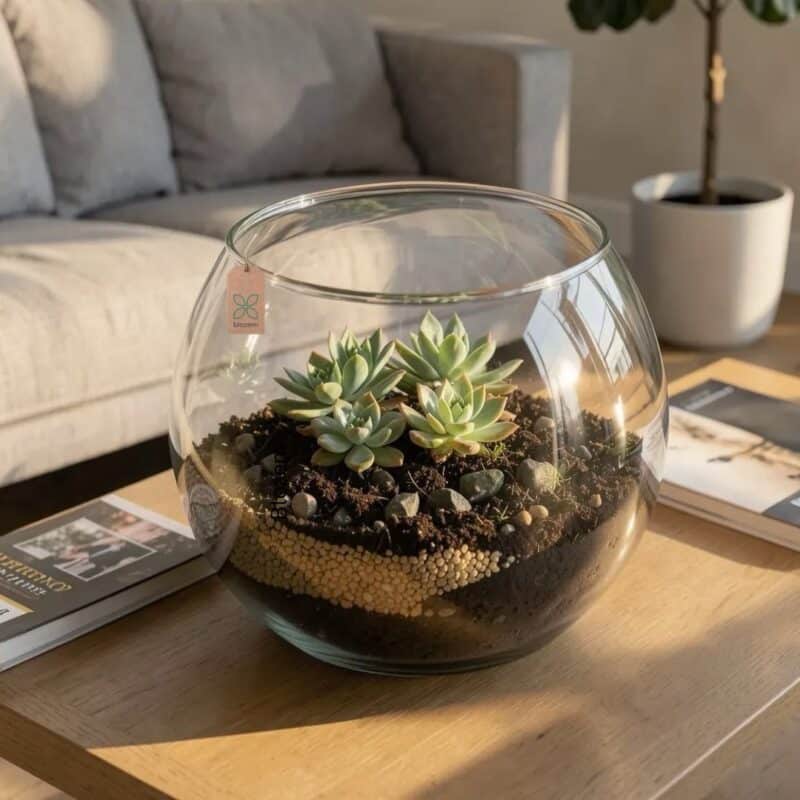 Potted Succulent Serenity in Glass Bowl