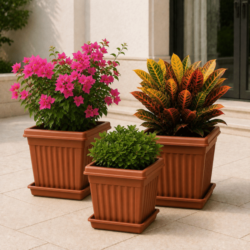 Cosmoplast Plastic Square Planter With Tray