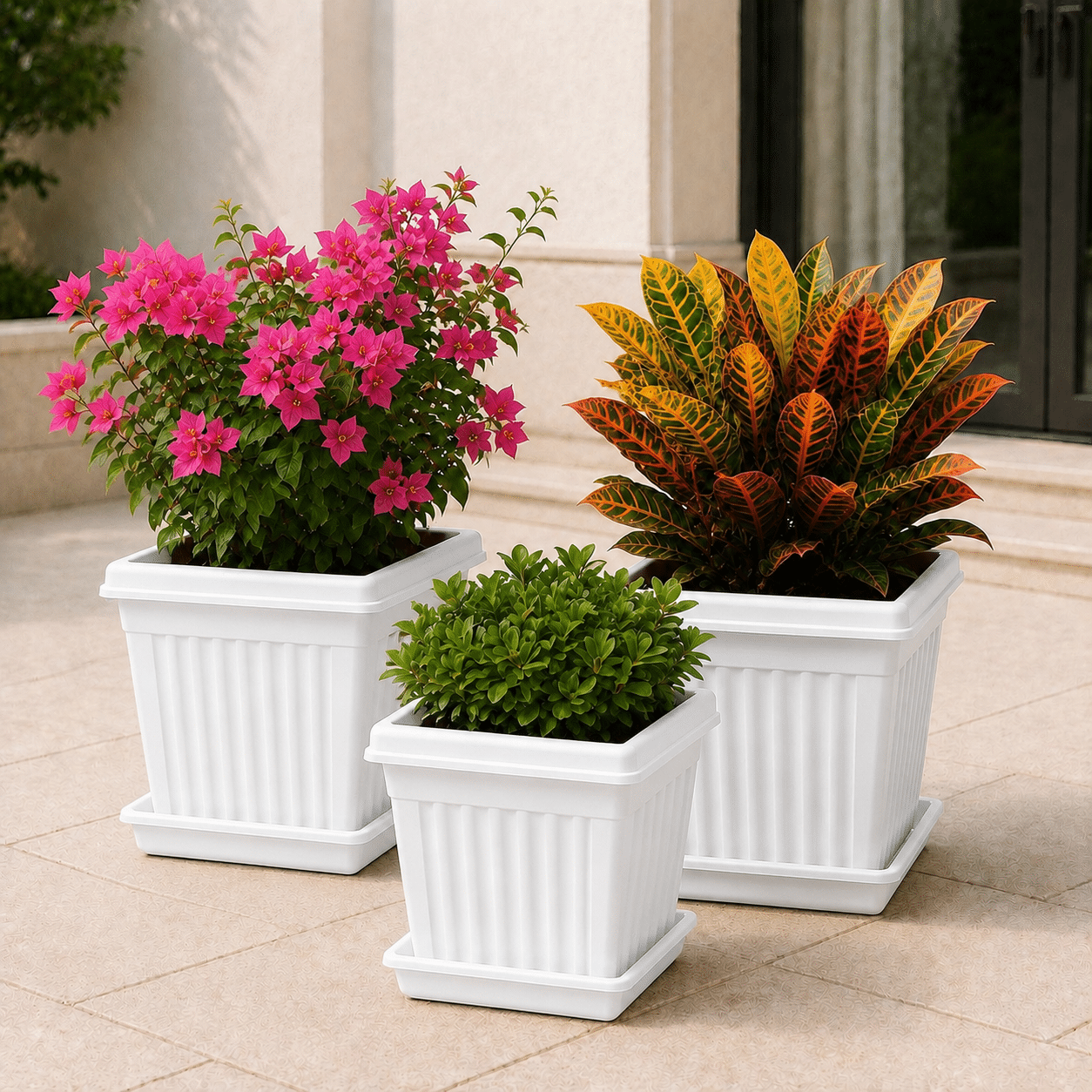Cosmoplast Plastic Square Planter With Tray
