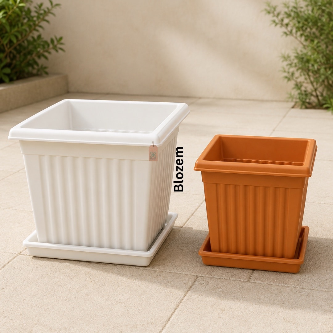 Cosmoplast Plastic Square Planter With Tray - Image 3