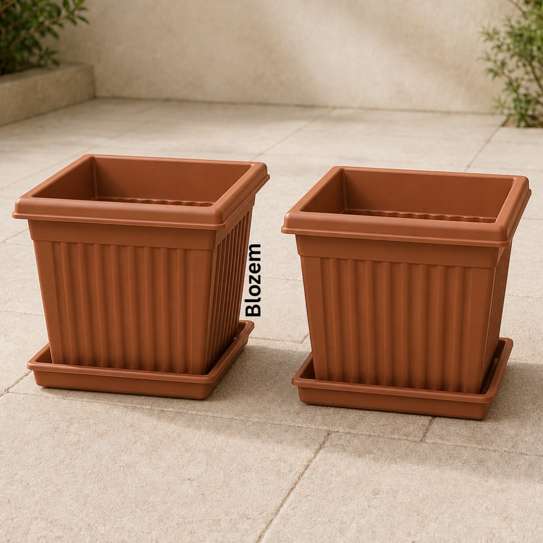 Cosmoplast Plastic Square Planter With Tray - Image 2