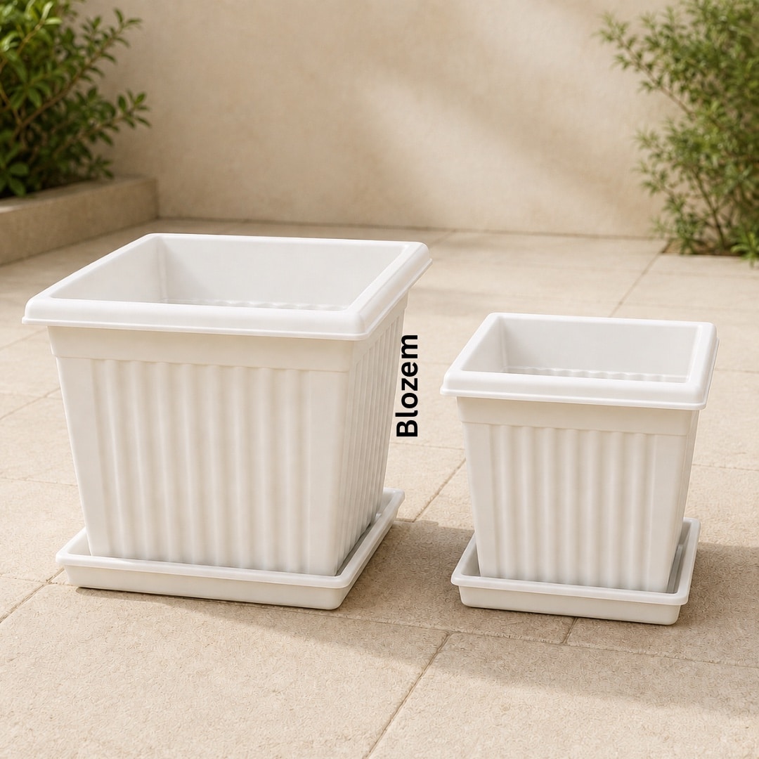 Cosmoplast Plastic Square Planter With Tray - Image 2